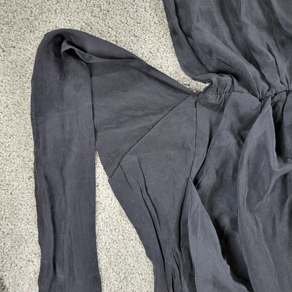 Yoins Womens Wrap Dress Large Black Tie Crewneck Short Sleeve Ruched Mini NEW - Picture 14 of 16